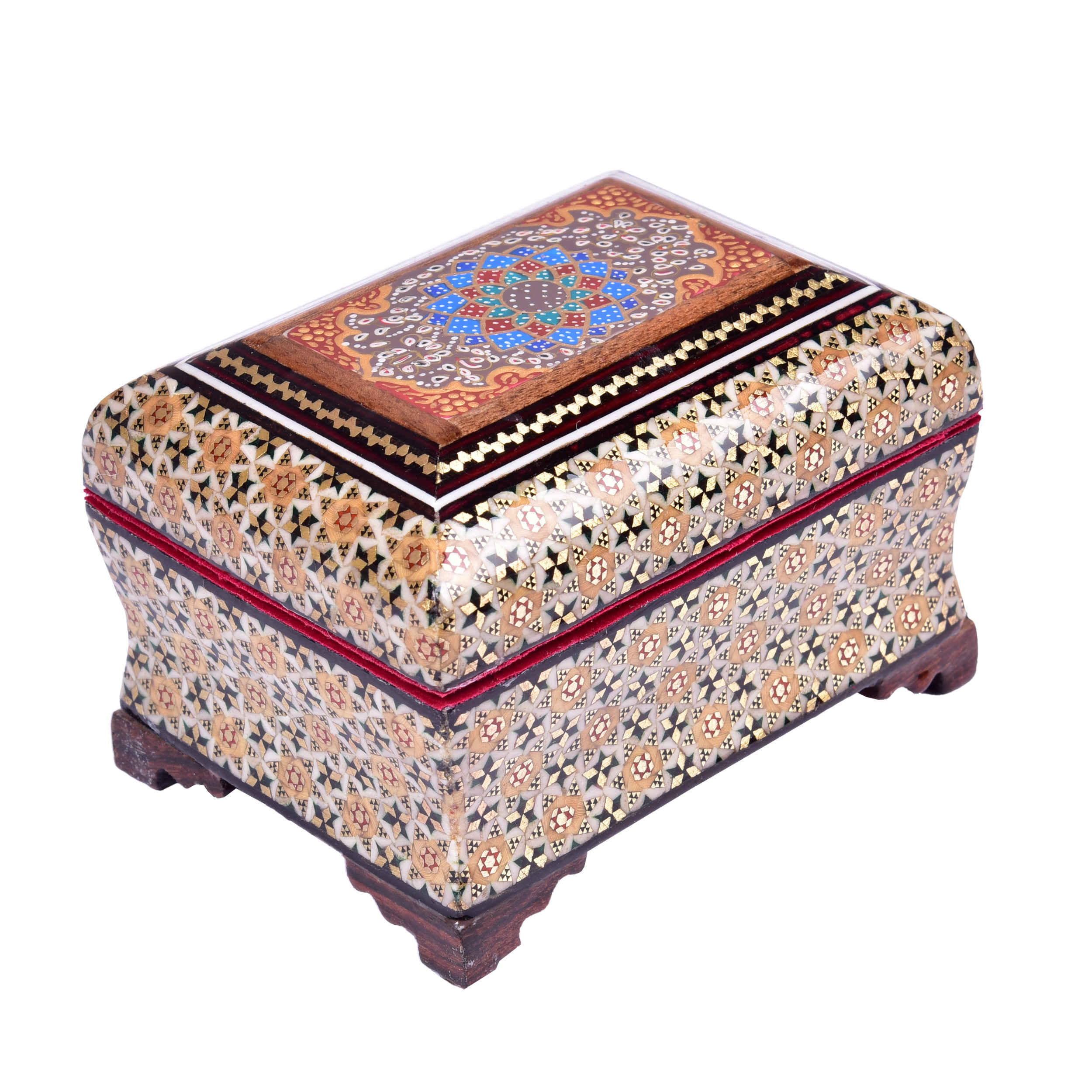 Boîte à bijoux en bois artisanale avec design persan Khatam floral