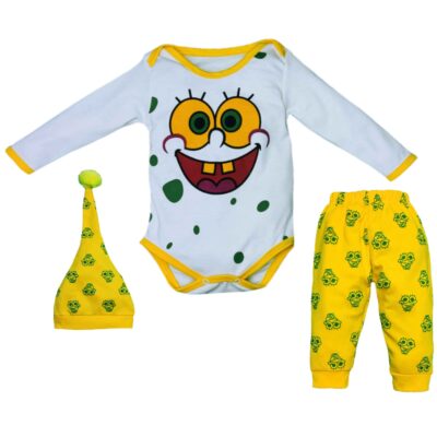 Ensemble de bodies à manches longues modèle Sponge Bob (3 pièces)