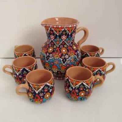 Ensemble Pichet et Tasses en Poterie Persane Fait Main – Minakari Émaillé Artistique Ahora