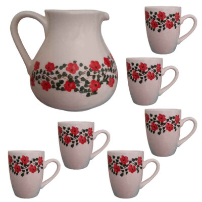 Ensemble Pichet et Tasses en Poterie Fait Main Printemps