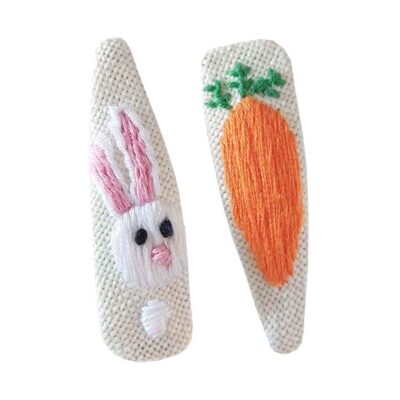 Set de Pinces à Cheveux à Clip avec Design Brodé à la Main de Lapin