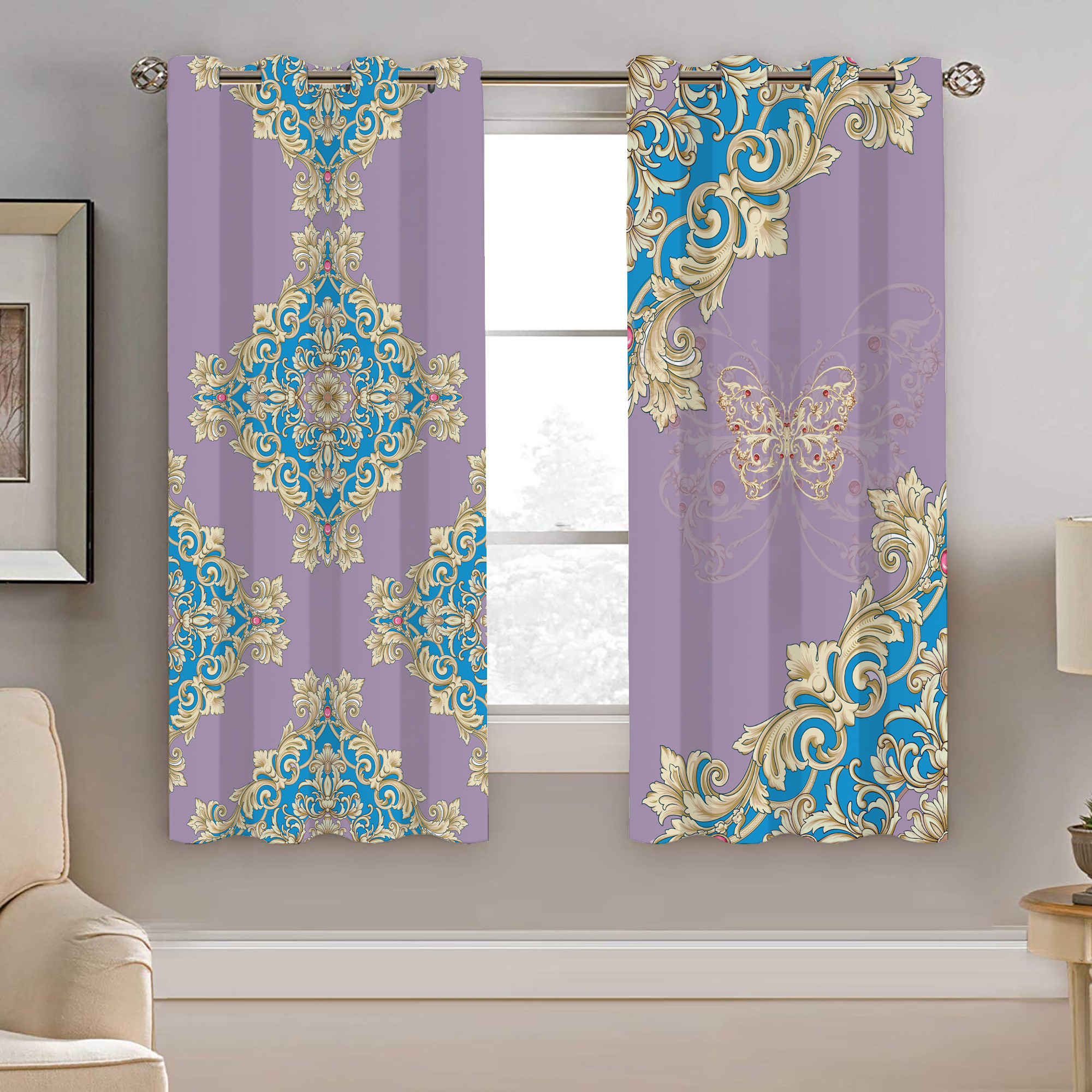 Rideau en velours imprimé avec œillets – Floral Shima
