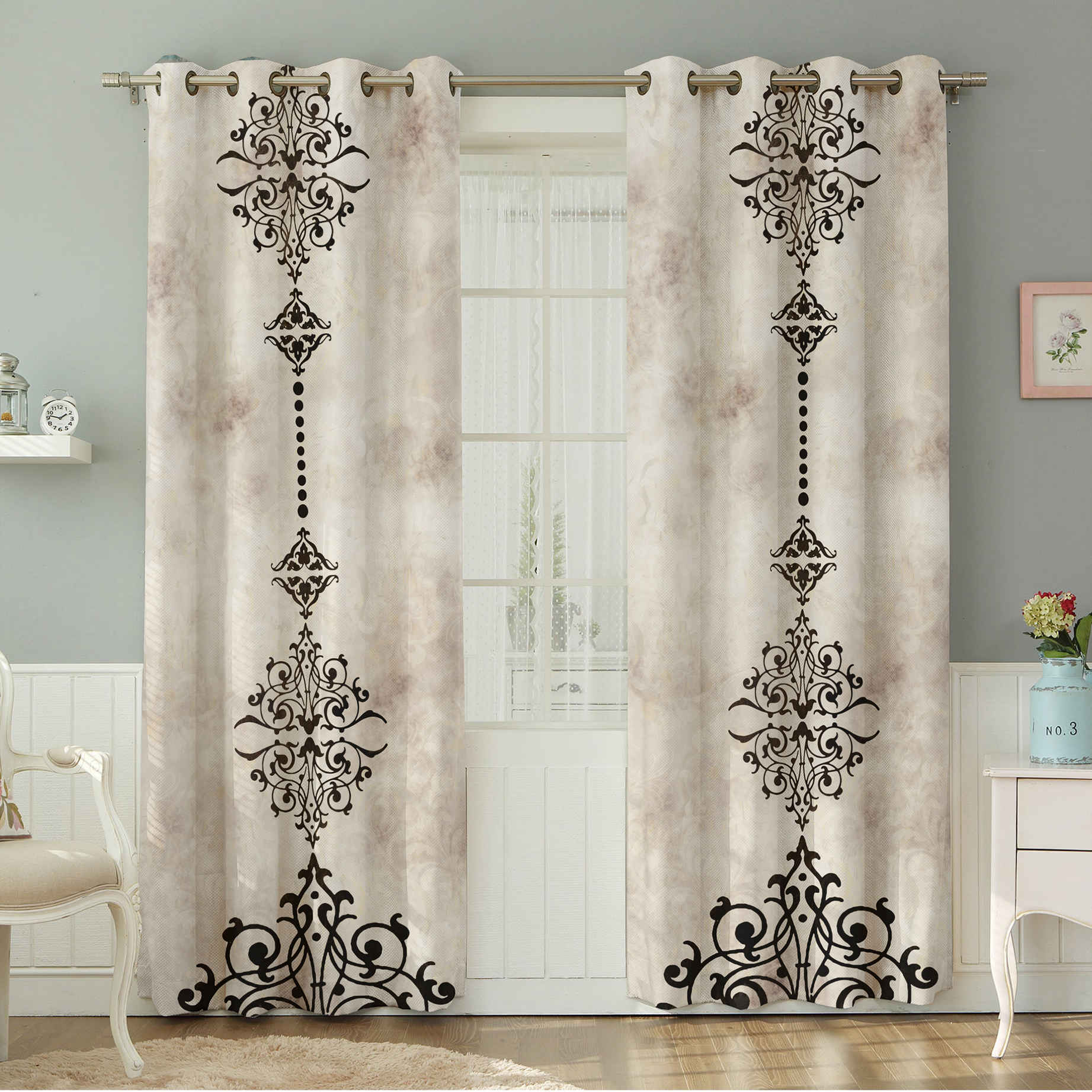 Rideau en velours imprimé avec œillets – Floral Helma