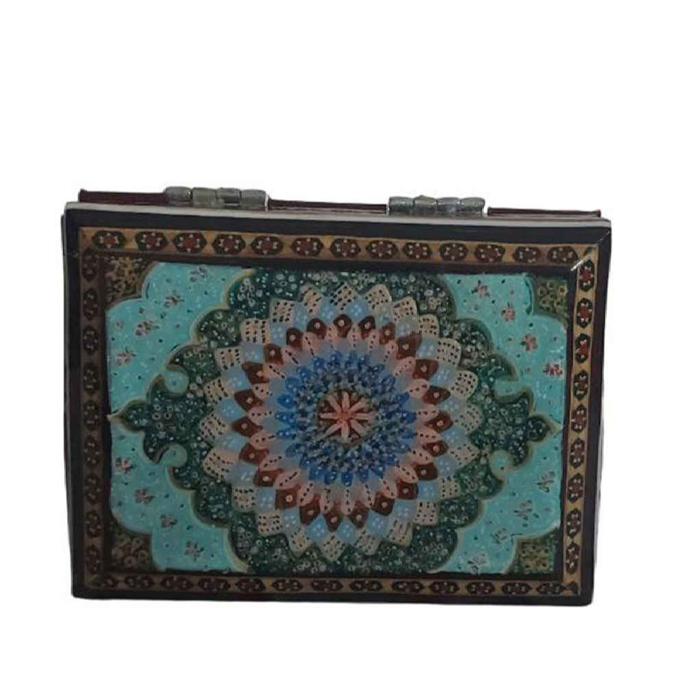 Boîte à bijoux en bois artisanale avec fleur verte persan Khatam