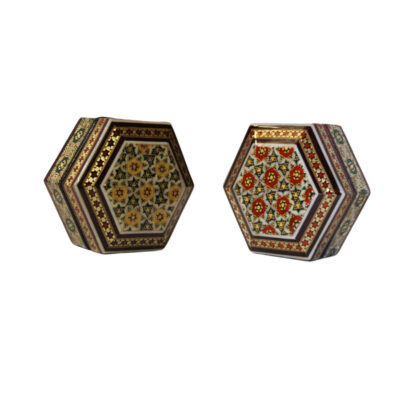 Boîte à bijoux en bois artisanale avec design floral persan Khatam