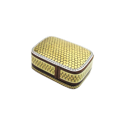 Boîte à bijoux en bois artisanale avec design jaune persan Khatam