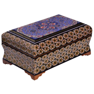 Boîte à bijoux en bois persan avec design violet Khatam