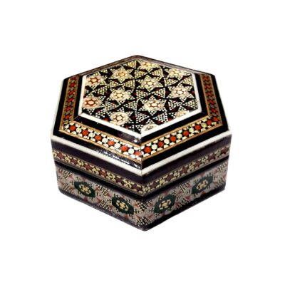 Boîte à bijoux en bois artisanale avec design étoilé persan Khatam
