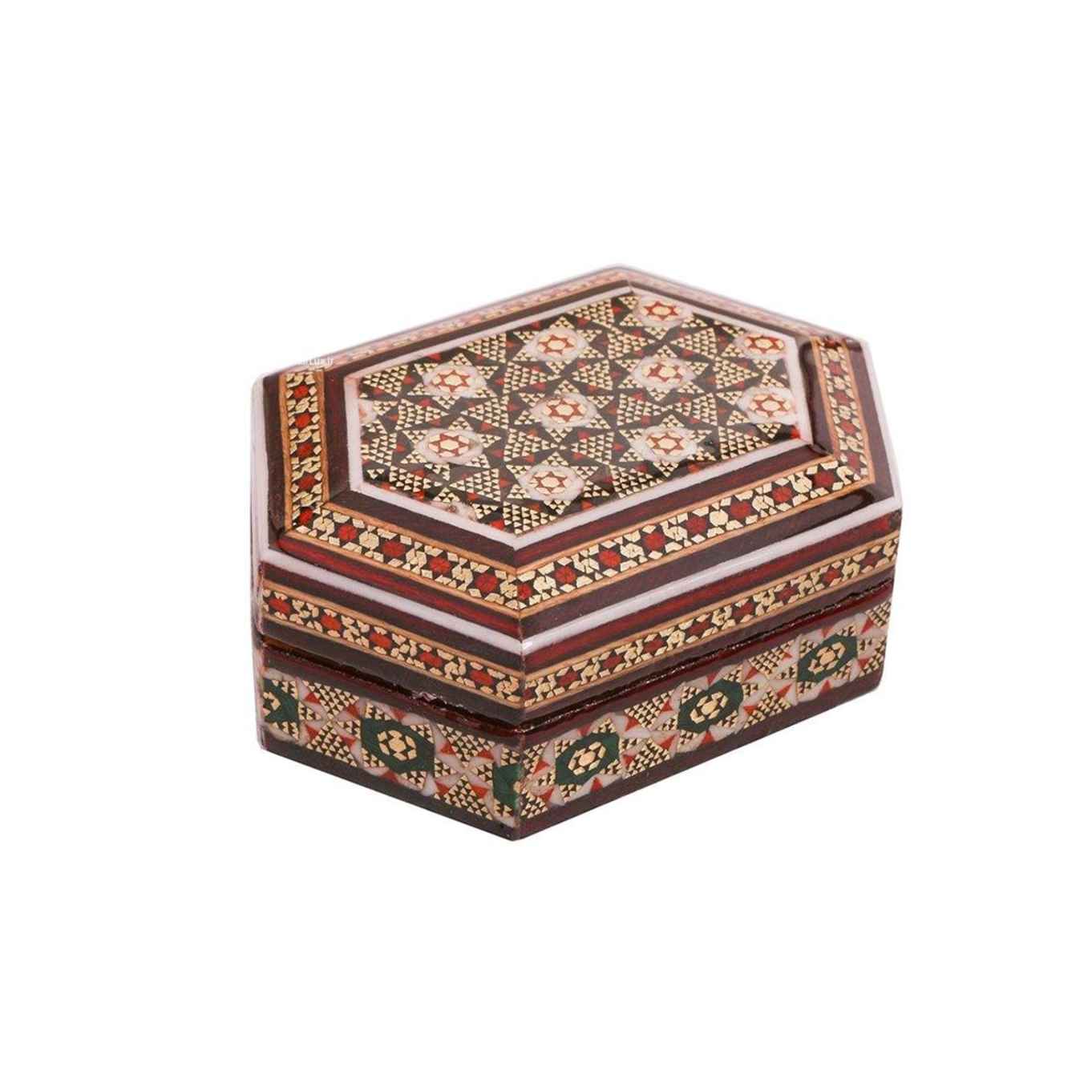 Boîte à bijoux en bois artisanale avec design Naghsh persan Khatam