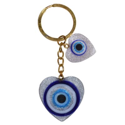 Porte-clés Œil Bleu en résine – Modèle Cœur
