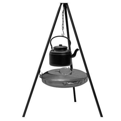 Trépied de Cuisine pour Feu de Camp avec Poêle et Bouilloire – Modèle 3 Pièces pour Camping