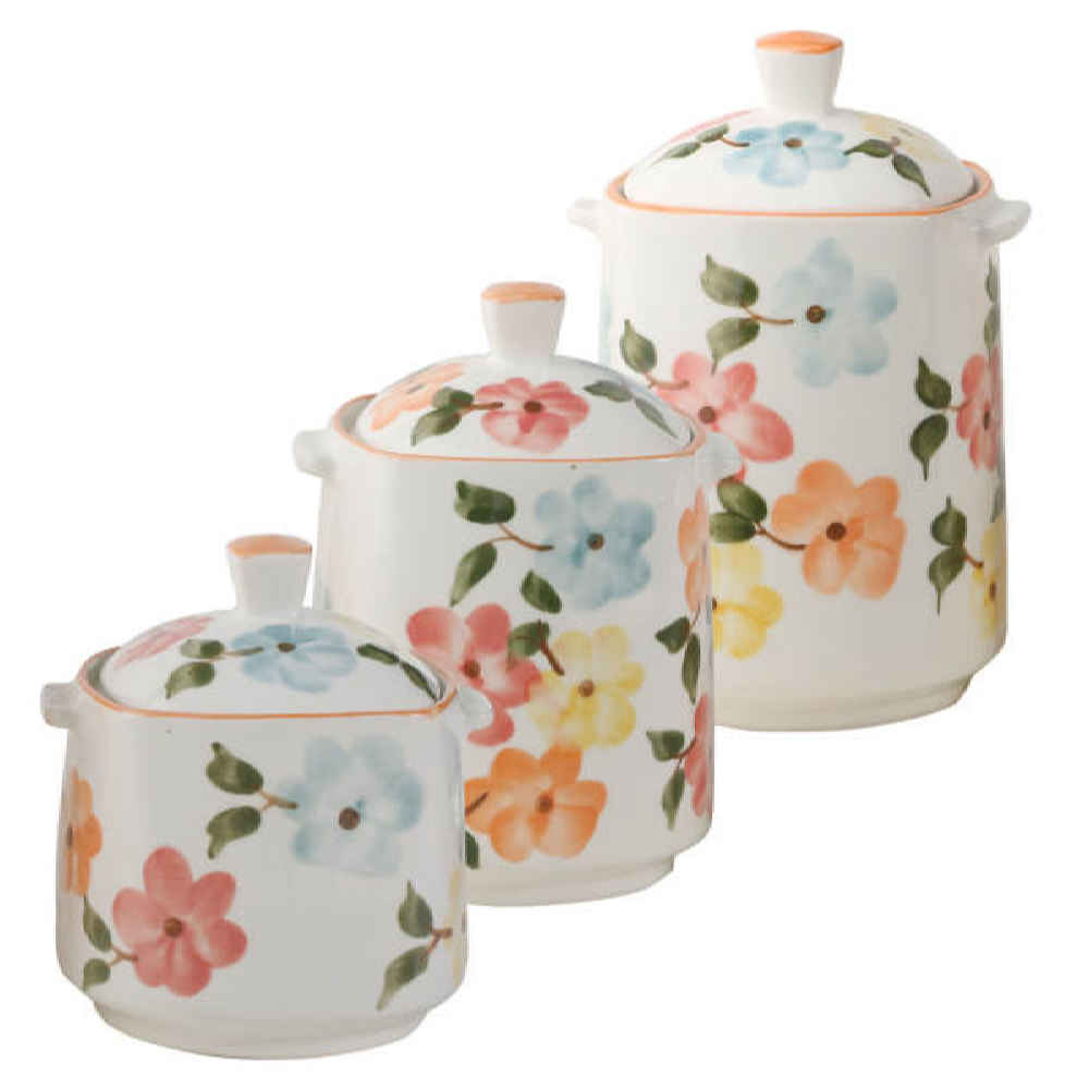 Pot de stockage en céramique - Rangement élégant pour café, thé, et plus, Design Floral (3x)
