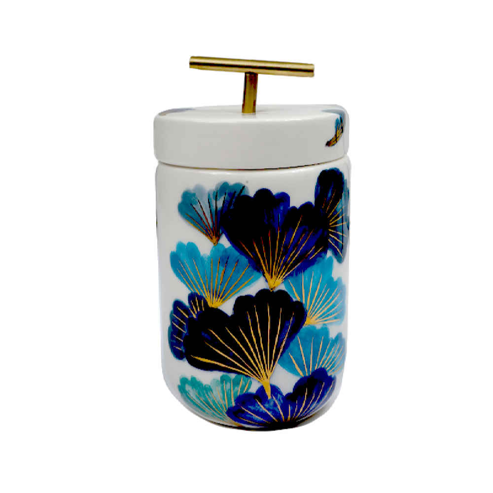 Bocal en céramique - Idéal pour le rangement et l'organisation de la cuisine, Fleur bleue