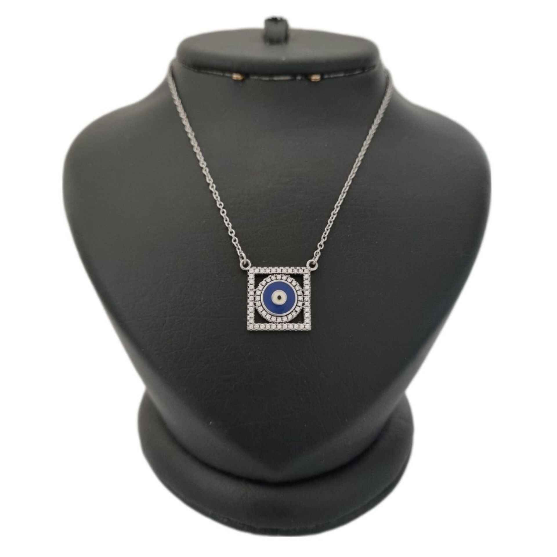 Collier en Argent Thème Œil Protecteur Carré