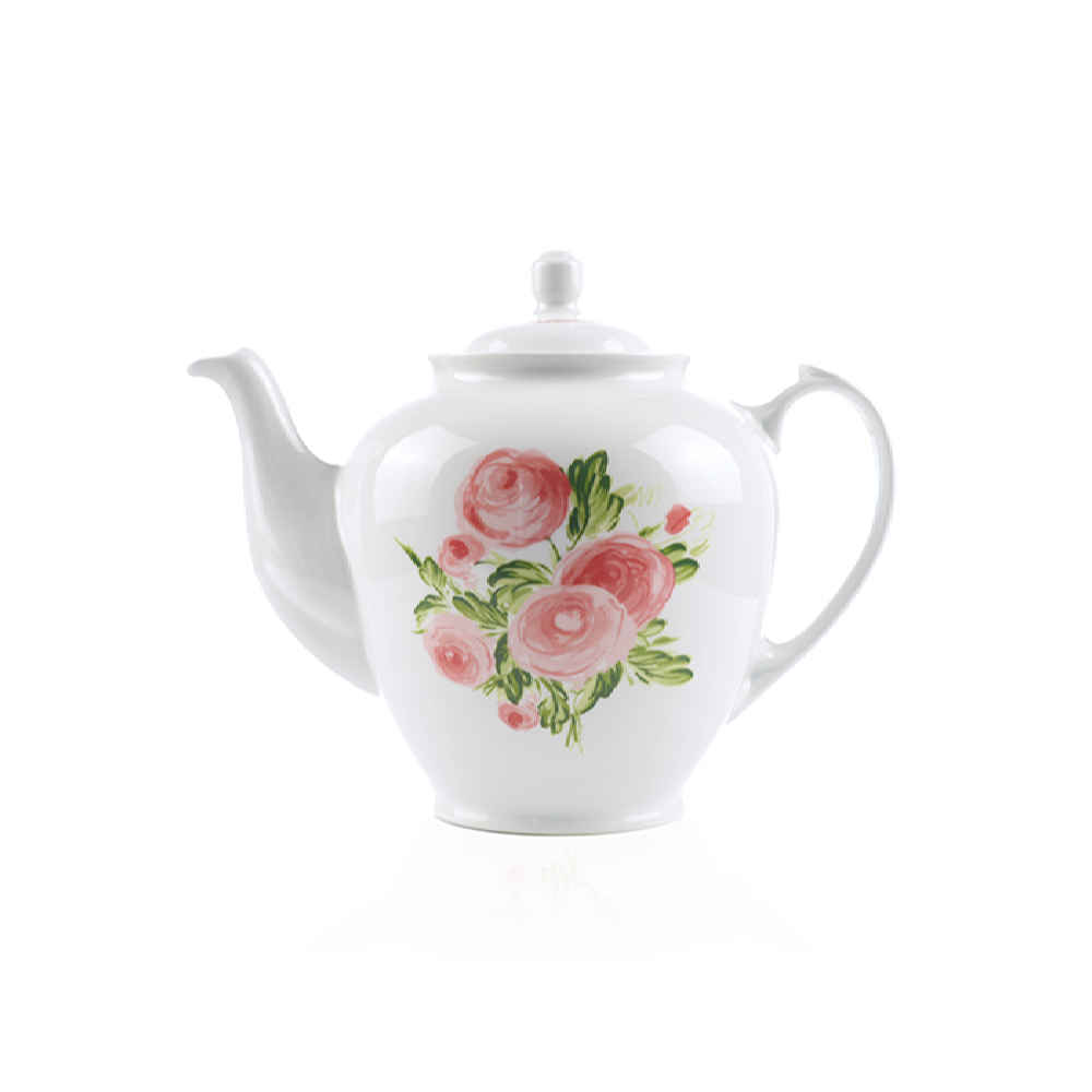 Théière de service en porcelaine blanche avec design floral Elena