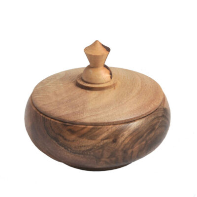 Bol à sucre en bois fait main avec couvercle – Style rustique et bois de noyer naturel