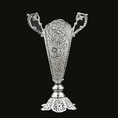 Vase décoratif en filigrane persan recouvert d’argent modèle Trumpet Ermia