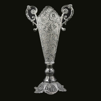 Vase décoratif en filigrane persan recouvert d’argent modèle Trumpet Mahsa