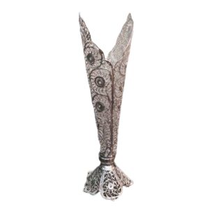 Vase décoratif en filigrane persan recouvert d’argent modèle Trumpet Moshaki