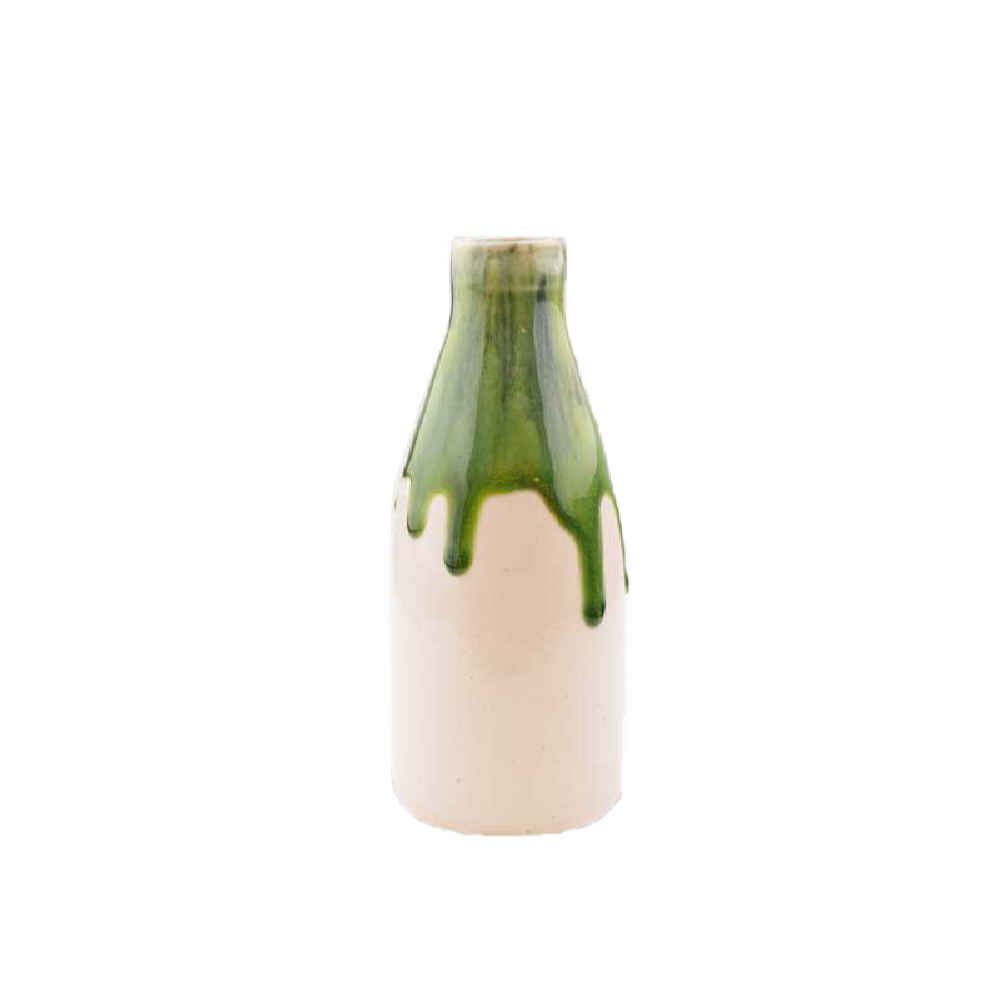 Vase miniature décoratif en poterie fait main, design à glaçure dégoulinante.