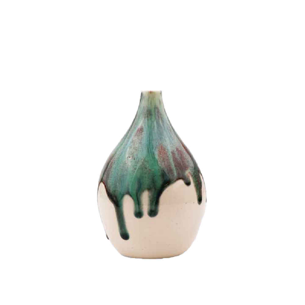 Vase en poterie décoratif fait main avec design à glaçage dégoulinant Houman