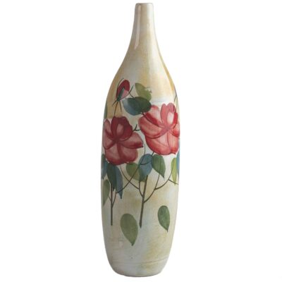 Vase à bourgeons décoratif en poterie fait main, peint à la main, design floral.