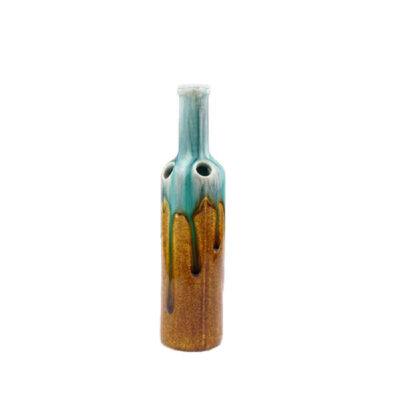 Vase à tige unique en poterie, design à glaçure dégoulinante, fait main et décoratif.
