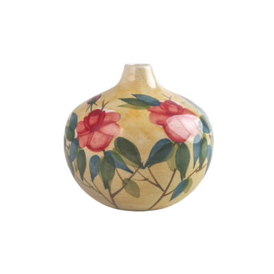 Vase à une tige en poterie fait main pour petits espaces, peint à la main, motif floral.