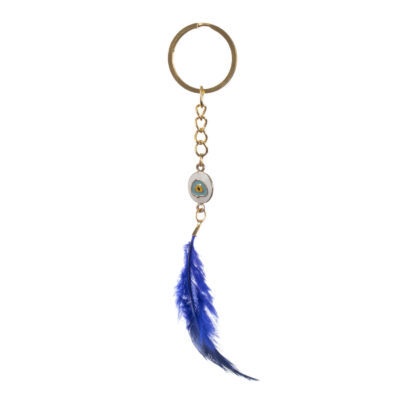Porte-clés Métal Plume – Style Œil Bleu