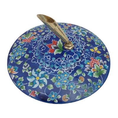 Porte-stylo en cuivre persan pour bureau – Émaillage Minakari bleu floral