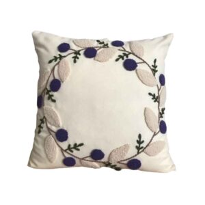 Housse de Coussin Punch Needle – Design Mystère avec Feuille Brodé