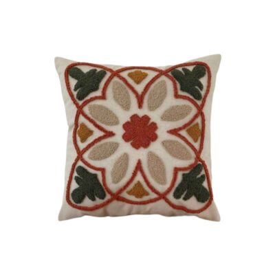 Housse de Coussin Punch Needle – Design Tissu de Coton & Traditionnel Brodé