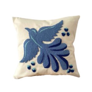 Housse de Coussin Punch Needle – Design Fibres de Coton & Oiseau Brodé