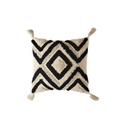 Housse de Coussin Punch Needle – Design Motif Géométrique Hamon Brodé