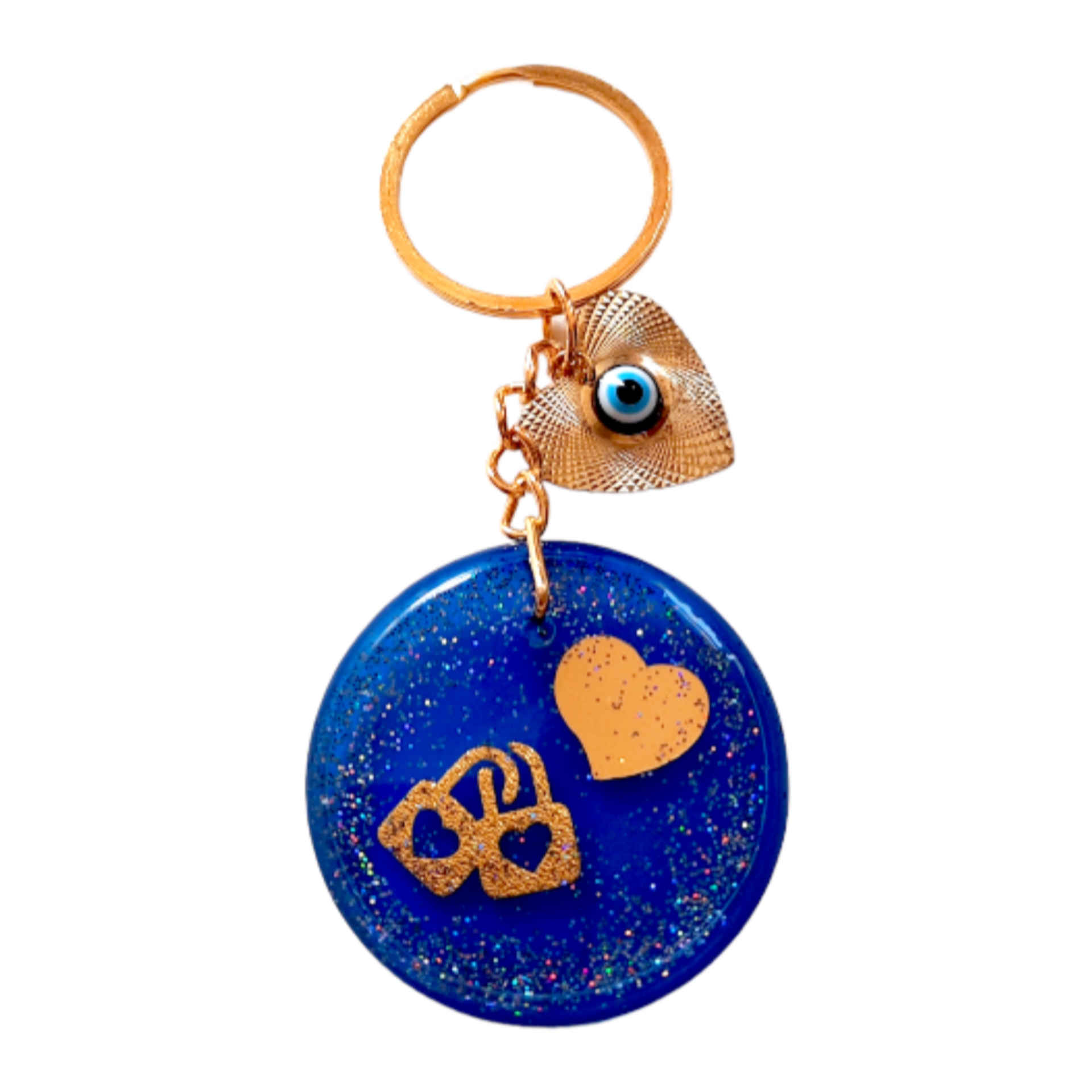 Porte-clés en résine - Design Œil Bleu et Cœur