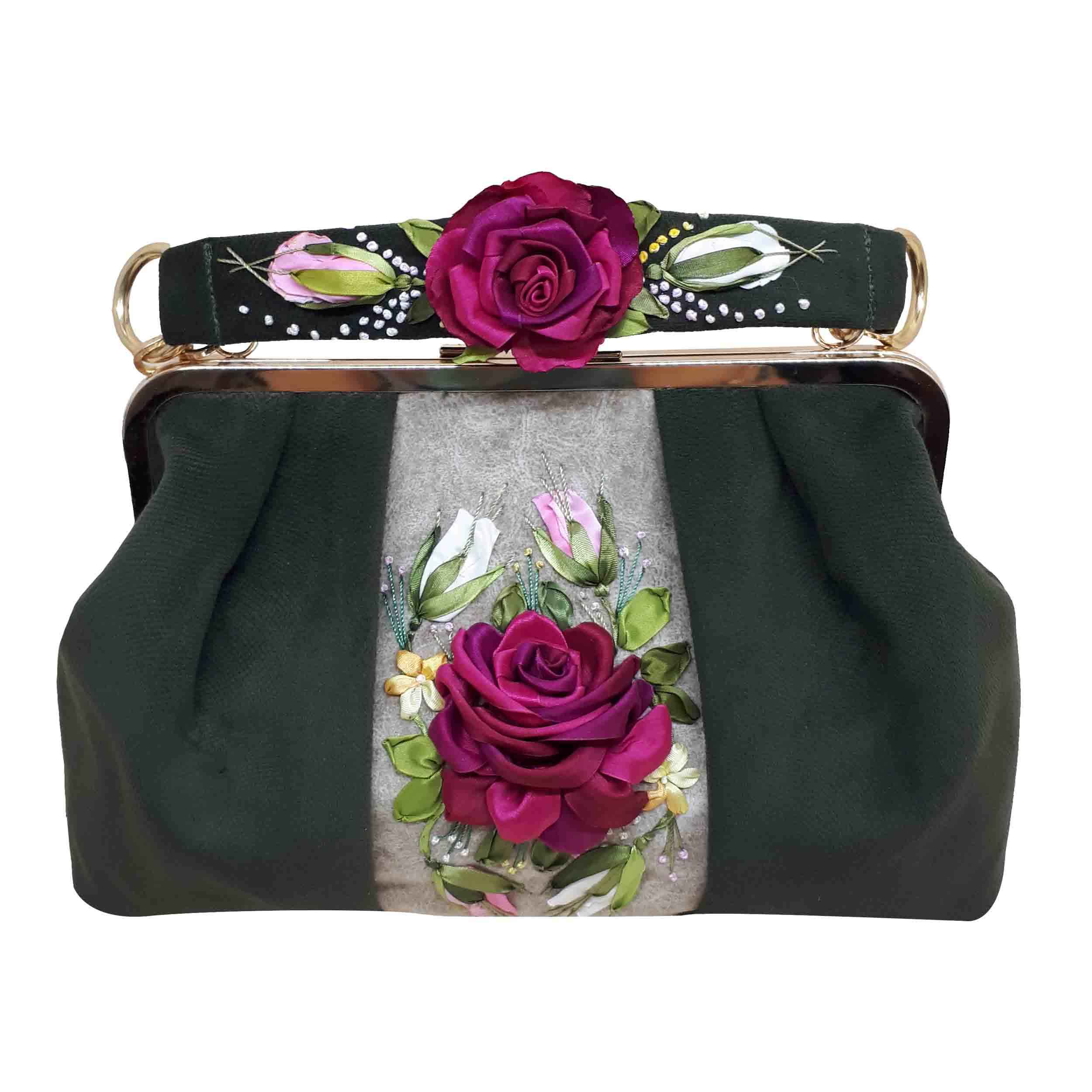 Pochette à broderie en ruban - Velours avec motif Pile