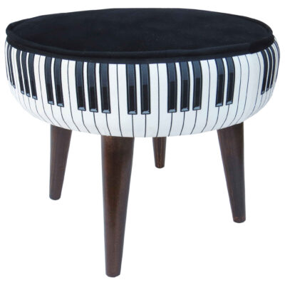 Pouf rond en velours avec pieds en bois modèle Piano
