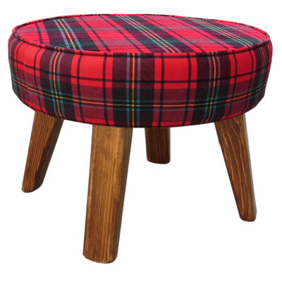 Pouf rond en velours avec pieds en bois modèle Burberry