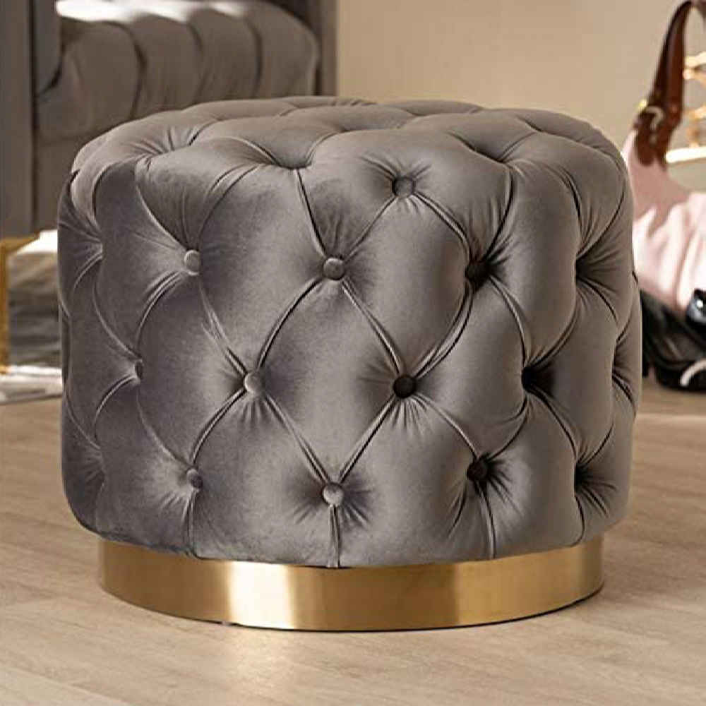 Pouf rond en velours avec design capitonné modèle ottoman