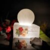 Lampe en sel en forme de globe islamique artisanale avec calligraphie du Verset du Trône
