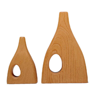 Vases à bourgeons décoratifs en bois faits main, en bois massif naturel – Lot de 2.
