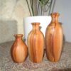 Lot de 3 vases décoratifs en bois faits main, en bois massif naturel, modèle Roya.