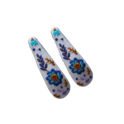 Set de Pinces à Cheveux à Clip Forme Goutte avec Design de Fleur Bleue