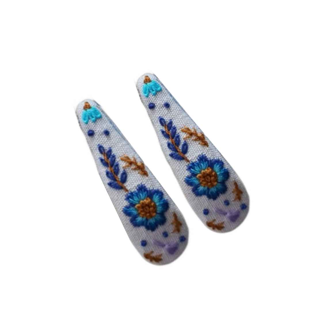 Set de Pinces à Cheveux à Clip Forme Goutte avec Design de Fleur Bleue