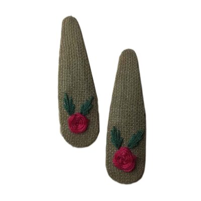 Set de Pinces à Cheveux à Clip avec Design Brodé à la Main de Fleur