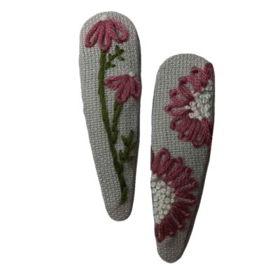 Set de Pinces à Cheveux à Clip avec Design Brodé à la Main de Fleur Violette
