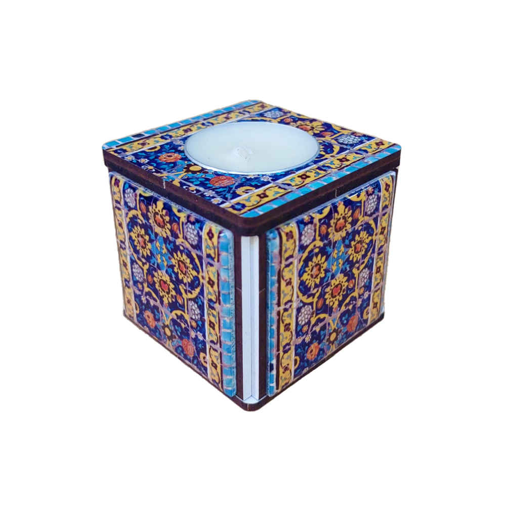 Porte-bougie en bois persan cube Tile Hasti
