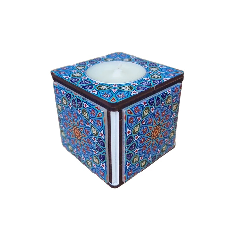 Porte-bougie en bois persan cube Tile