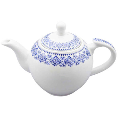 Théière de service en porcelaine blanche avec motif complexe Hima