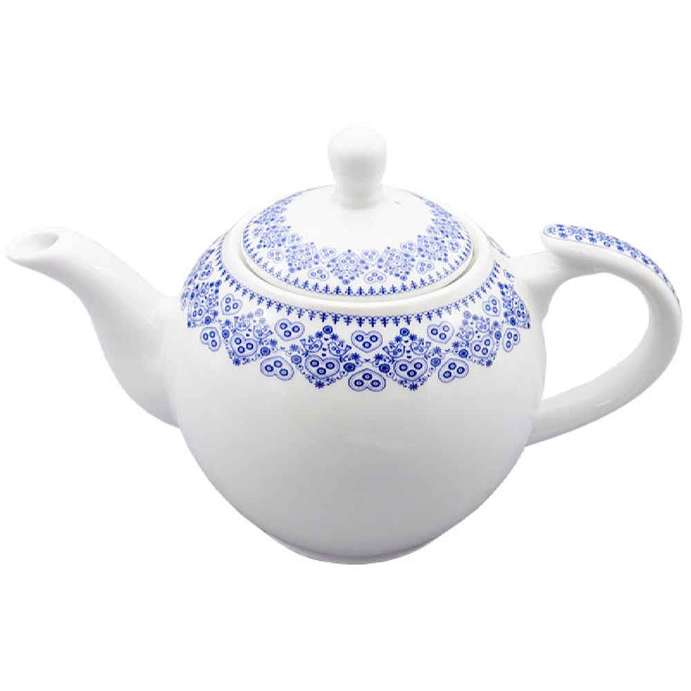 Théière de service en porcelaine blanche avec motif complexe Hima